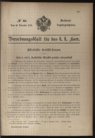 Kaiserlich-königliches Armee-Verordnungsblatt: Personal-Angelegenheiten 18791110 Seite: 1