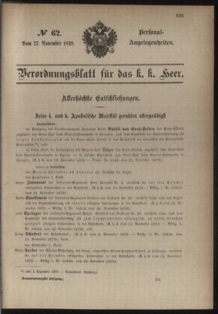 Kaiserlich-königliches Armee-Verordnungsblatt: Personal-Angelegenheiten 18791127 Seite: 1