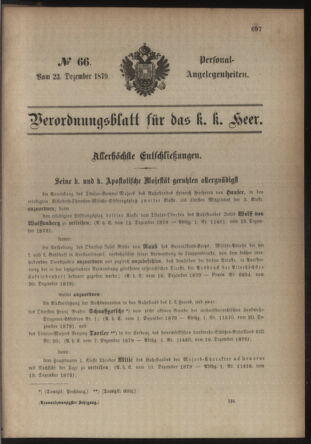 Kaiserlich-königliches Armee-Verordnungsblatt: Personal-Angelegenheiten 18791223 Seite: 1