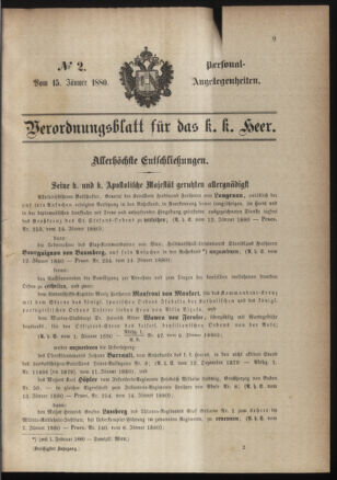 Kaiserlich-königliches Armee-Verordnungsblatt: Personal-Angelegenheiten 18800115 Seite: 1