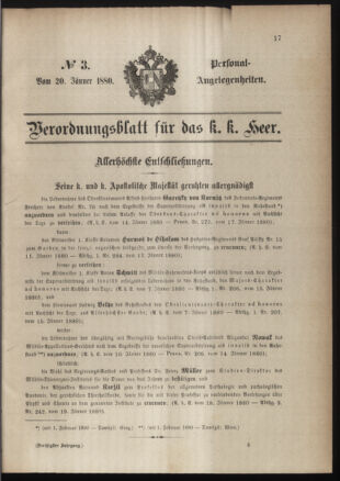 Kaiserlich-königliches Armee-Verordnungsblatt: Personal-Angelegenheiten 18800120 Seite: 1