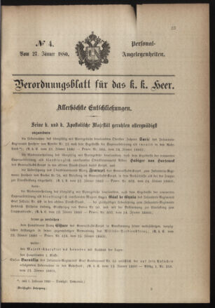 Kaiserlich-königliches Armee-Verordnungsblatt: Personal-Angelegenheiten 18800127 Seite: 1