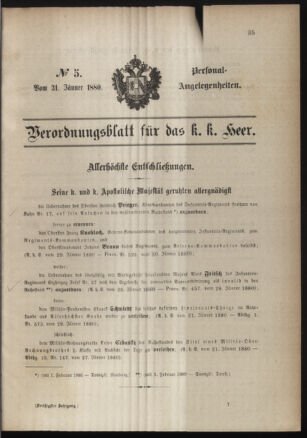 Kaiserlich-königliches Armee-Verordnungsblatt: Personal-Angelegenheiten 18800131 Seite: 1