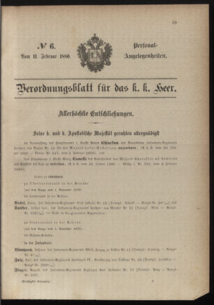 Kaiserlich-königliches Armee-Verordnungsblatt: Personal-Angelegenheiten 18800211 Seite: 1