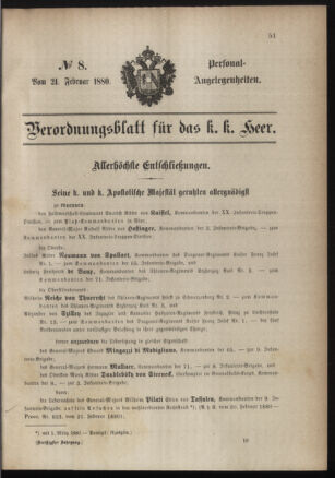 Kaiserlich-königliches Armee-Verordnungsblatt: Personal-Angelegenheiten 18800221 Seite: 1