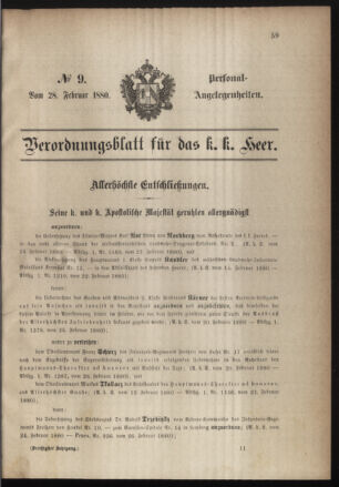 Kaiserlich-königliches Armee-Verordnungsblatt: Personal-Angelegenheiten 18800228 Seite: 1