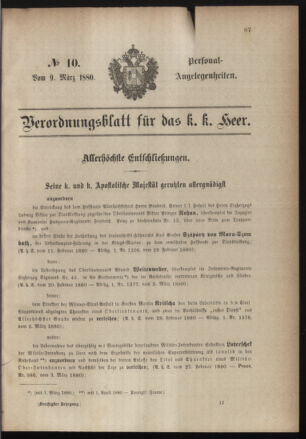 Kaiserlich-königliches Armee-Verordnungsblatt: Personal-Angelegenheiten 18800309 Seite: 1