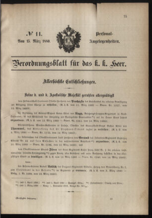 Kaiserlich-königliches Armee-Verordnungsblatt: Personal-Angelegenheiten 18800315 Seite: 1