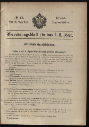 Kaiserlich-königliches Armee-Verordnungsblatt: Personal-Angelegenheiten 18800326 Seite: 1