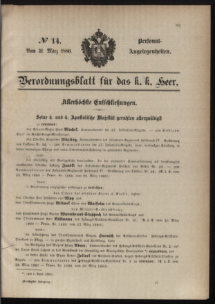 Kaiserlich-königliches Armee-Verordnungsblatt: Personal-Angelegenheiten 18800331 Seite: 1