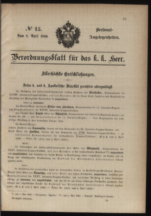 Kaiserlich-königliches Armee-Verordnungsblatt: Personal-Angelegenheiten 18800408 Seite: 1