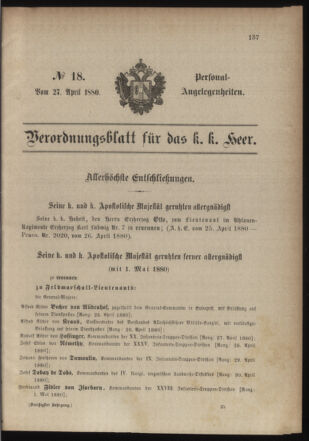 Kaiserlich-königliches Armee-Verordnungsblatt: Personal-Angelegenheiten 18800427 Seite: 1