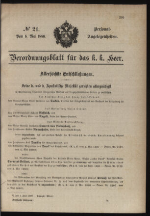 Kaiserlich-königliches Armee-Verordnungsblatt: Personal-Angelegenheiten 18800506 Seite: 1