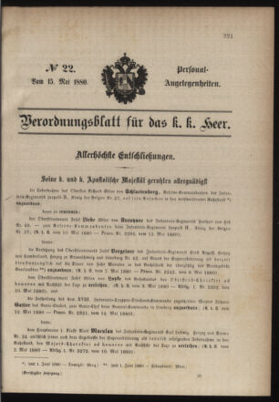 Kaiserlich-königliches Armee-Verordnungsblatt: Personal-Angelegenheiten 18800515 Seite: 1