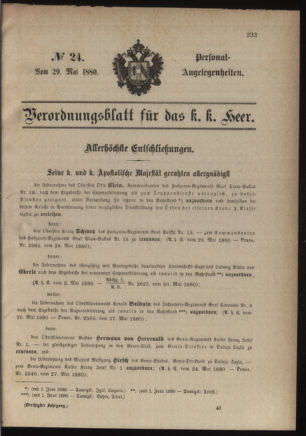 Kaiserlich-königliches Armee-Verordnungsblatt: Personal-Angelegenheiten 18800529 Seite: 1