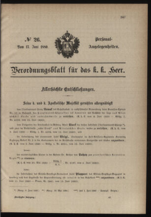 Kaiserlich-königliches Armee-Verordnungsblatt: Personal-Angelegenheiten 18800617 Seite: 1