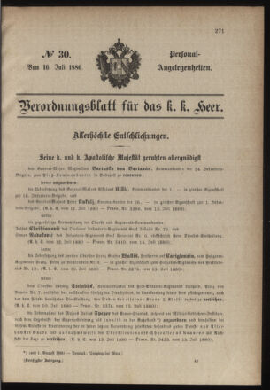 Kaiserlich-königliches Armee-Verordnungsblatt: Personal-Angelegenheiten 18800716 Seite: 1