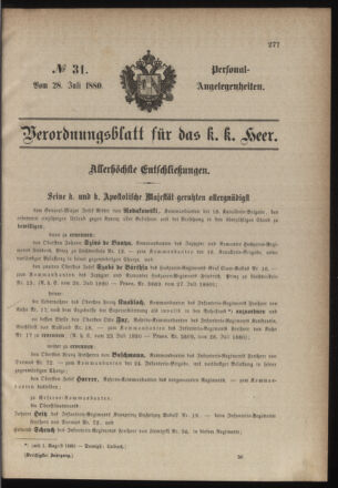 Kaiserlich-königliches Armee-Verordnungsblatt: Personal-Angelegenheiten 18800728 Seite: 1