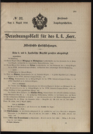 Kaiserlich-königliches Armee-Verordnungsblatt: Personal-Angelegenheiten 18800804 Seite: 1