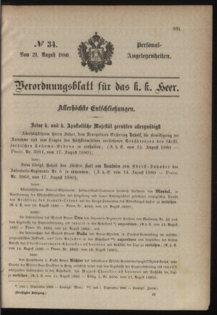 Kaiserlich-königliches Armee-Verordnungsblatt: Personal-Angelegenheiten 18800821 Seite: 1