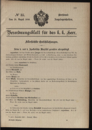 Kaiserlich-königliches Armee-Verordnungsblatt: Personal-Angelegenheiten 18800828 Seite: 1