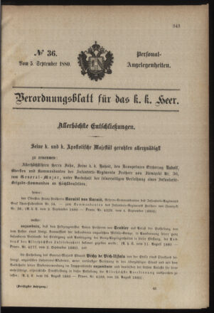 Kaiserlich-königliches Armee-Verordnungsblatt: Personal-Angelegenheiten 18800905 Seite: 1