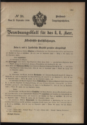 Kaiserlich-königliches Armee-Verordnungsblatt: Personal-Angelegenheiten 18800921 Seite: 1