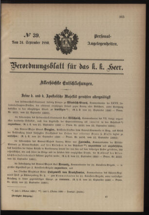 Kaiserlich-königliches Armee-Verordnungsblatt: Personal-Angelegenheiten 18800924 Seite: 1