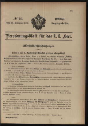 Kaiserlich-königliches Armee-Verordnungsblatt: Personal-Angelegenheiten 18800930 Seite: 1