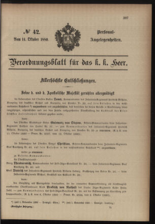 Kaiserlich-königliches Armee-Verordnungsblatt: Personal-Angelegenheiten 18801014 Seite: 1