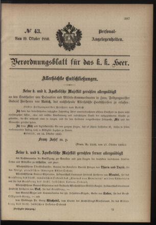 Kaiserlich-königliches Armee-Verordnungsblatt: Personal-Angelegenheiten 18801019 Seite: 1