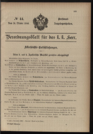 Kaiserlich-königliches Armee-Verordnungsblatt: Personal-Angelegenheiten 18801026 Seite: 1