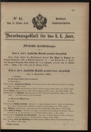 Kaiserlich-königliches Armee-Verordnungsblatt: Personal-Angelegenheiten 18801031 Seite: 1