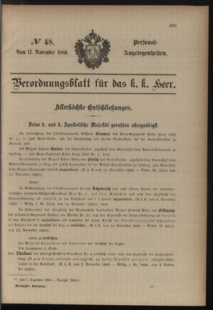 Kaiserlich-königliches Armee-Verordnungsblatt: Personal-Angelegenheiten 18801117 Seite: 1