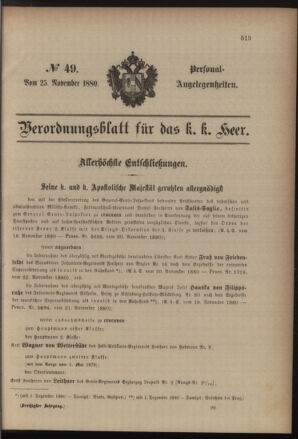 Kaiserlich-königliches Armee-Verordnungsblatt: Personal-Angelegenheiten 18801125 Seite: 1