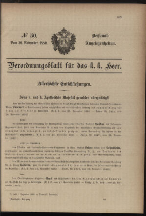 Kaiserlich-königliches Armee-Verordnungsblatt: Personal-Angelegenheiten 18801130 Seite: 1