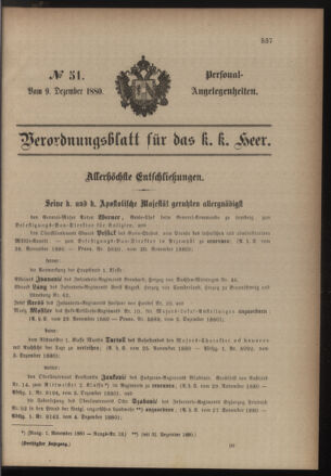 Kaiserlich-königliches Armee-Verordnungsblatt: Personal-Angelegenheiten 18801209 Seite: 1