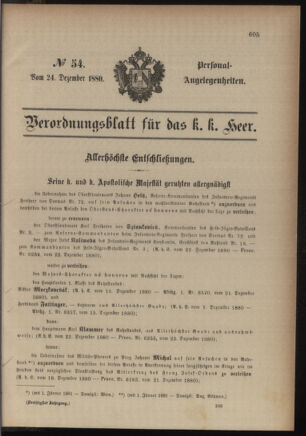 Kaiserlich-königliches Armee-Verordnungsblatt: Personal-Angelegenheiten 18801224 Seite: 1