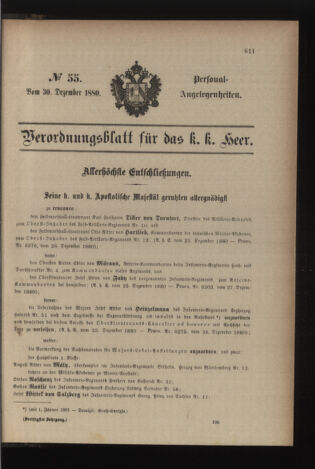 Kaiserlich-königliches Armee-Verordnungsblatt: Personal-Angelegenheiten 18801230 Seite: 1