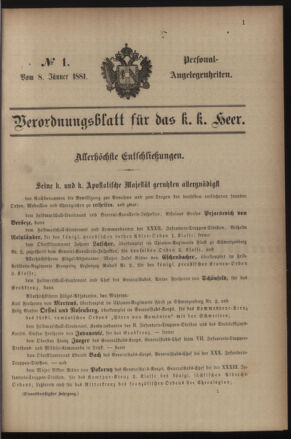 Kaiserlich-königliches Armee-Verordnungsblatt: Personal-Angelegenheiten 18810108 Seite: 1