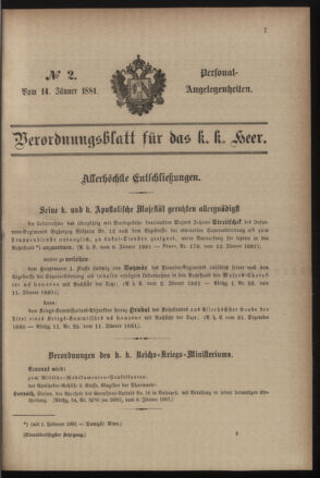 Kaiserlich-königliches Armee-Verordnungsblatt: Personal-Angelegenheiten 18810114 Seite: 1