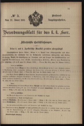 Kaiserlich-königliches Armee-Verordnungsblatt: Personal-Angelegenheiten 18810122 Seite: 1