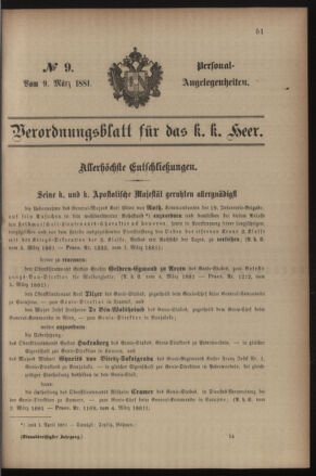 Kaiserlich-königliches Armee-Verordnungsblatt: Personal-Angelegenheiten 18810309 Seite: 1