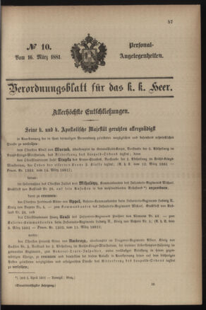 Kaiserlich-königliches Armee-Verordnungsblatt: Personal-Angelegenheiten 18810316 Seite: 1