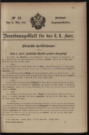 Kaiserlich-königliches Armee-Verordnungsblatt: Personal-Angelegenheiten 18810331 Seite: 1