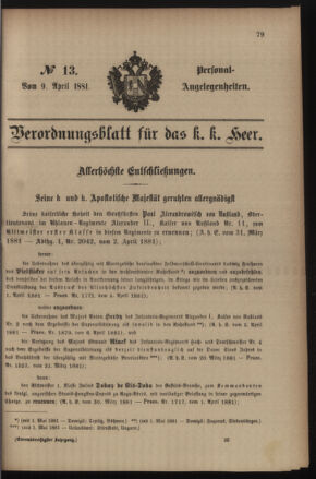 Kaiserlich-königliches Armee-Verordnungsblatt: Personal-Angelegenheiten 18810409 Seite: 1