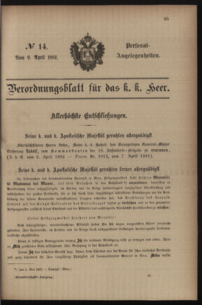 Kaiserlich-königliches Armee-Verordnungsblatt: Personal-Angelegenheiten 18810409 Seite: 7