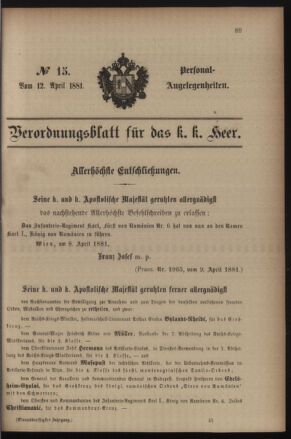 Kaiserlich-königliches Armee-Verordnungsblatt: Personal-Angelegenheiten 18810412 Seite: 1