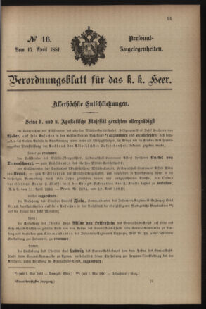 Kaiserlich-königliches Armee-Verordnungsblatt: Personal-Angelegenheiten 18810415 Seite: 1