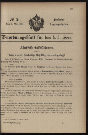 Kaiserlich-königliches Armee-Verordnungsblatt: Personal-Angelegenheiten 18810505 Seite: 1